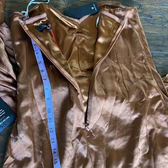 Lulu’s Midnight Rust Brown Satin Strapless Mini Dress Size Medium NWT - Picture 11 of 11